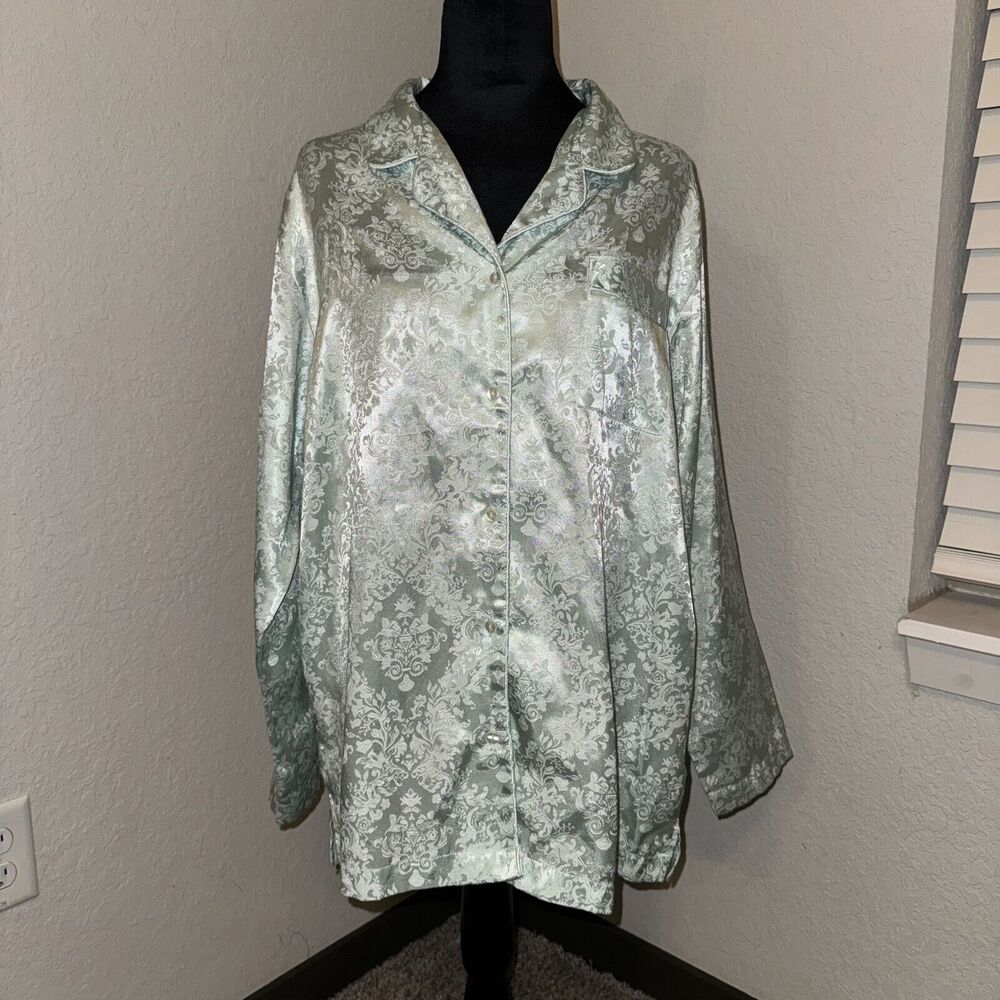 Delicates Sleepwear Set Women's Large Blue Floral Cotton Long Sleeve Button-Up